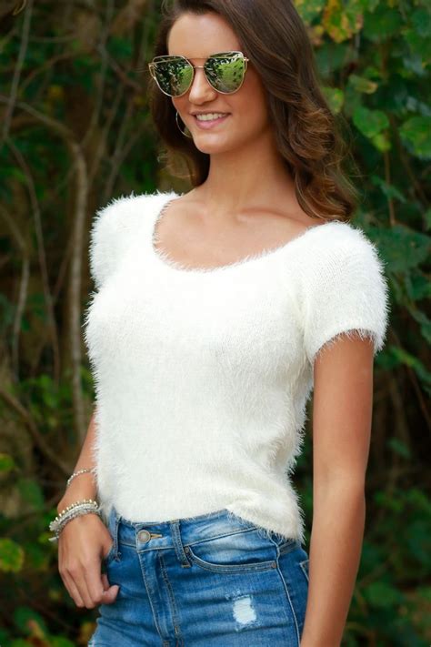 short sleeve fuzzy sweater.